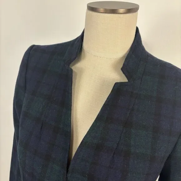 Talbots Factory Womans 8 Black Watch Tartan Navy Blue Plaid Wool Blend Blazer - Picture 5 of 7
